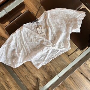 Zara White Twist Front Blouse